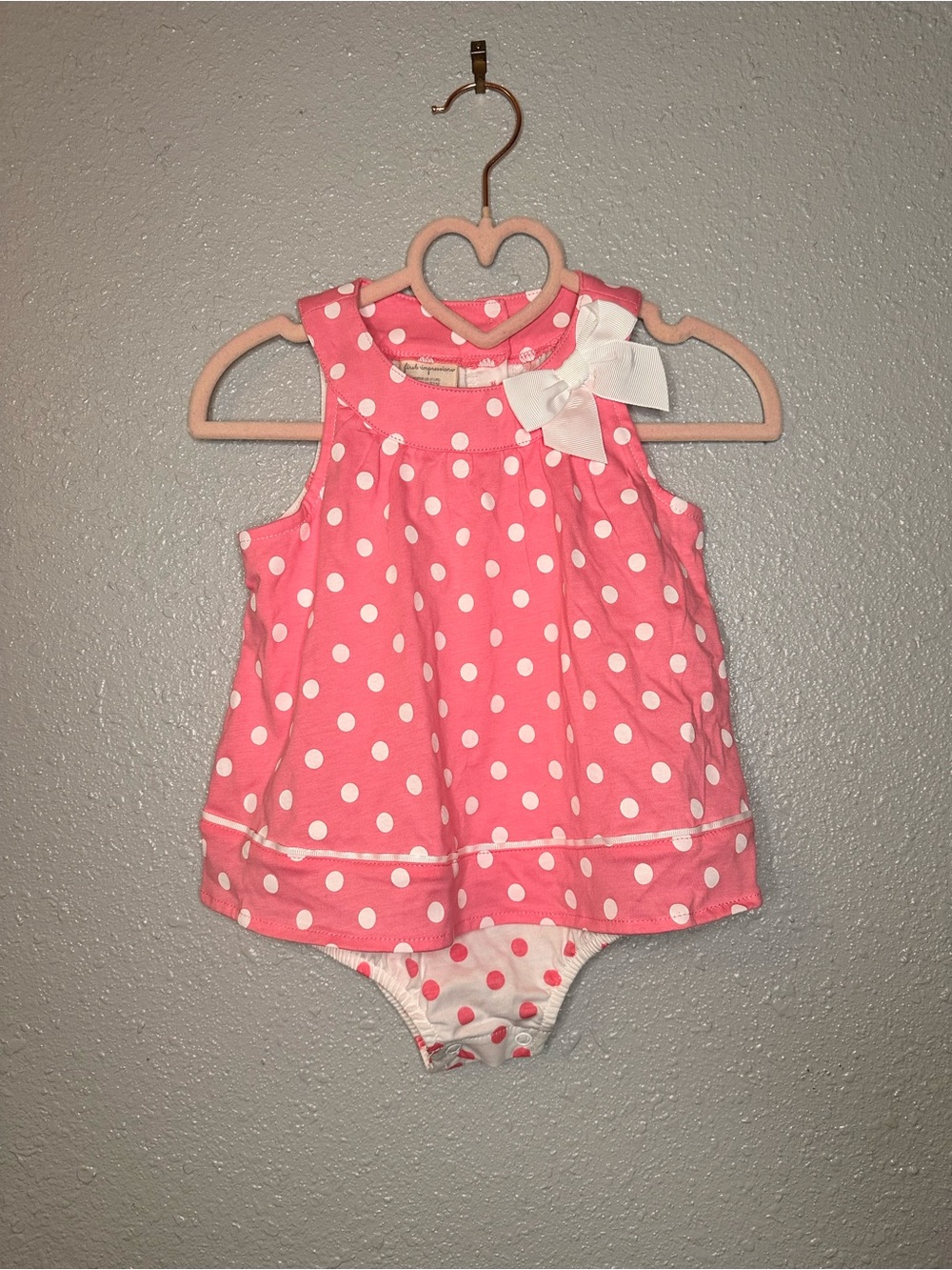 First Impressions Pink Polka Dot Dress with White Bow